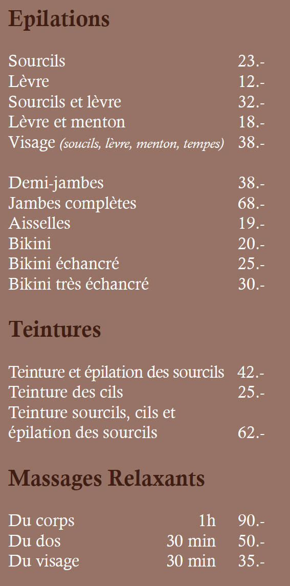 Institut Oréa, teintures, épilations et massages